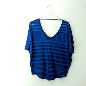 Express flowy blue top with stripes. Great for dance practice, chill, etc. Sheer